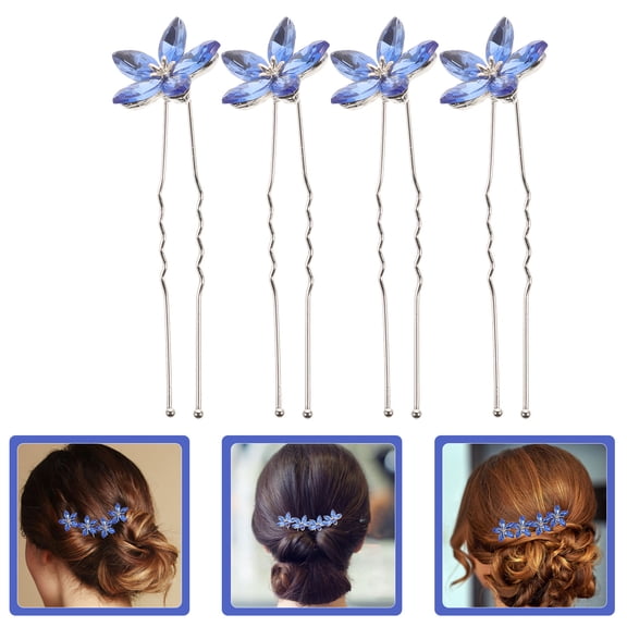 IMIKEYA 4Pcs Blue Bridal Hair Pins Rhinestone U Shaped Bobby Pins Wedding Hair Accessories