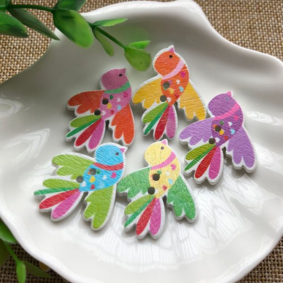 IMIKEYA 50-Piece Bird Wooden Buttons, 35x27mm Decorative Sewing Craft Buttons for Clothing, Crafts, Scrapbooking