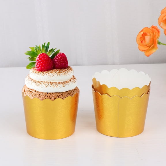 IMIKEYA 50Pcs Golden Paper Cupcake Wrappers Disposable Safe Biodegradable Party Supplies