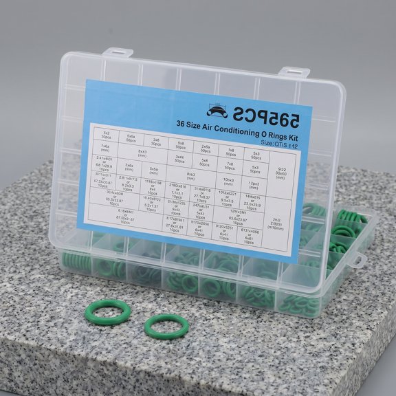 IMIKEYA Car Ac O-Ring Seals, Green Rubber Gaskets for Compressor, Universal Fit, 595Pcs