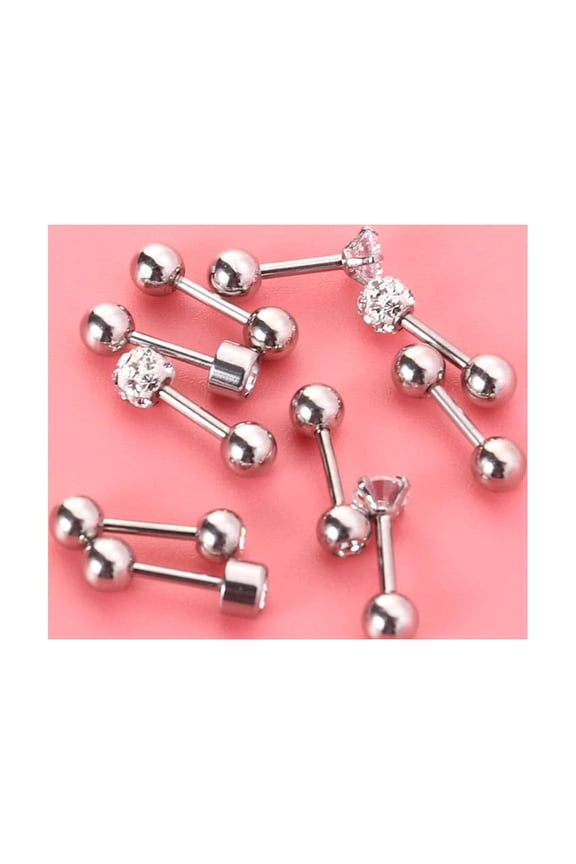 5Pairs Classic Style Stainless Steel Ear Studs Barbell Set for Tragus and Helix Piercing