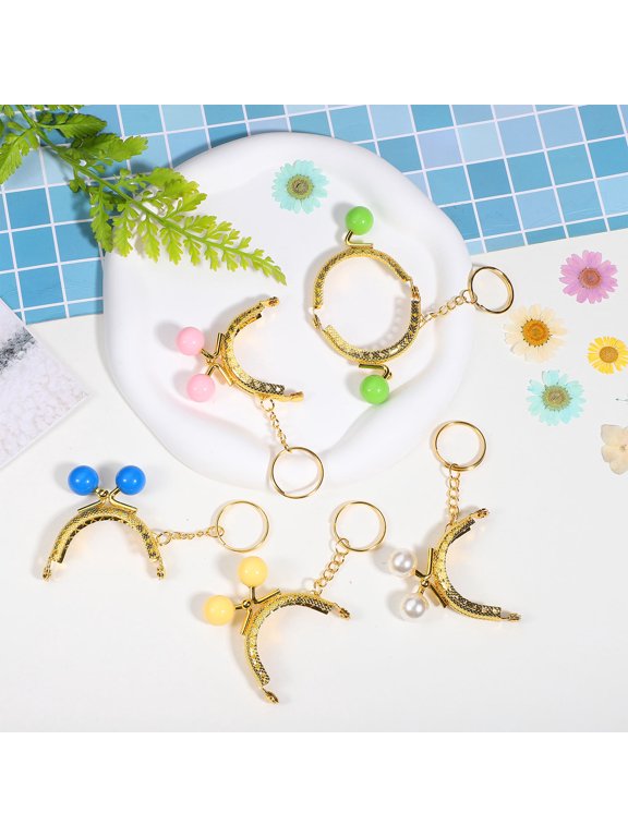 5-Pack Vintage Style Metal Purse Clasp Frames with Chain Key for Bag Making and Craft Projects
