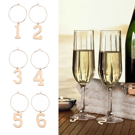 IMIKEYA 6Pcs Practical Golden Wine Glass Rings for Party Use with Distinctive Number Design