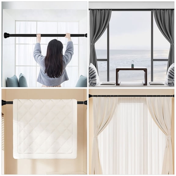 IMIKEYA Adjustable Black Stainless Steel Telescopic Clothes Drying Pole for Home Without Drilling