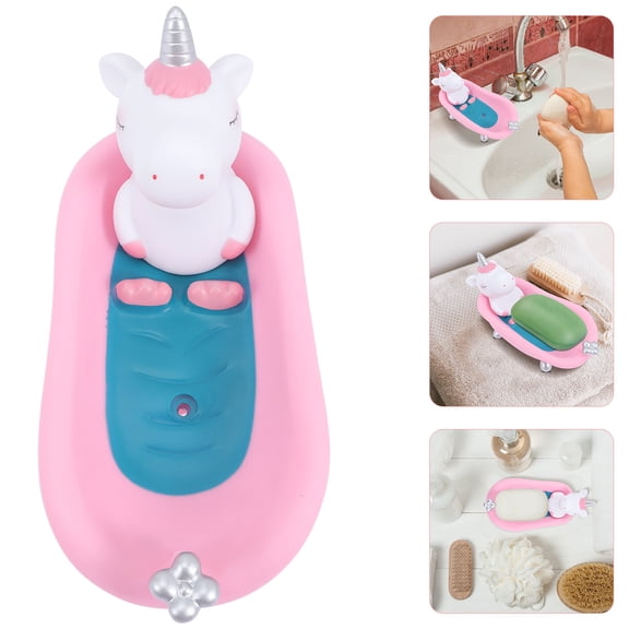 IMIKEYA Soap Holder for Kids Bathroom Pink Enamel Unicorn Shape 1Pcs 6.7x3.5in