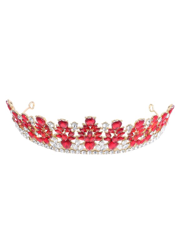 Baroque Rhinestone Wedding Crown Bride Crystal Tiara Headband Crystal Pageant Crowns Royal Queen Headband Princess Headpieces for Party Costume Cosplay Red