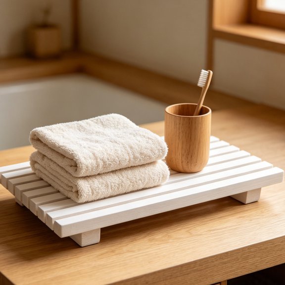 IMIKEYA Bathroom Wood Riser Stand in White with Water Catch for Countertop Organization