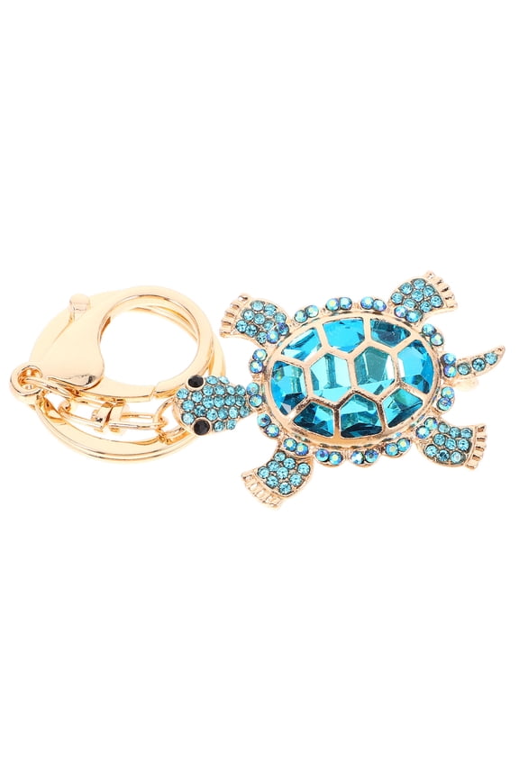 Blue Rhinestone Turtle Keychain Metal Pendant for Bag Backpack Decoration Accessory
