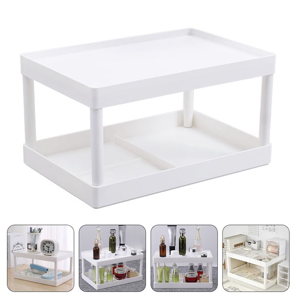 IMIKEYA Makeup Organizer Stand White Double Layer Cosmetic Shelf for Bedroom and Kitchen