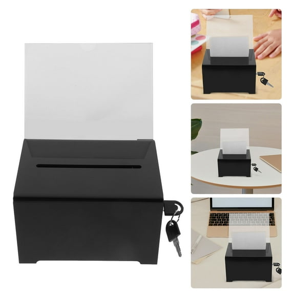 IMIKEYA Donations Box Donation Box Acrylic Black Secure Locking 1Set