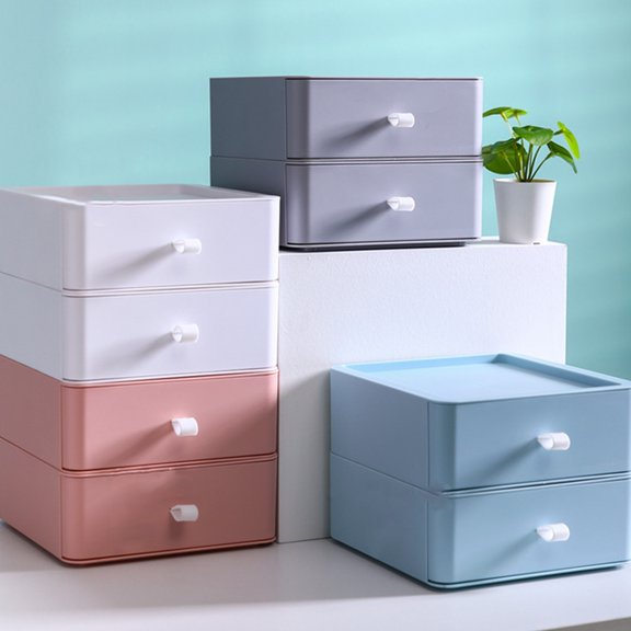 IMIKEYA Drawer Style Desktop Storage Box Storage Case in White for Adults 1 Set