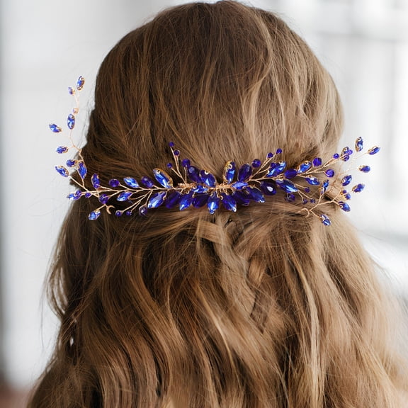 IMIKEYA 1Set Blue Rhinestone Hair Comb Set Leaf Shape Decorative Hair Clips for Wedding