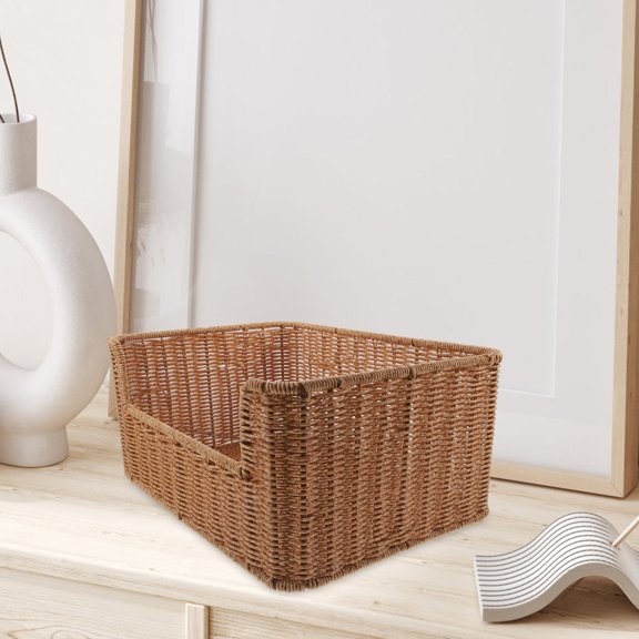 IMIKEYA Desktop Sundries Box Woven Basket Brown Iron 1Pack Office Workers