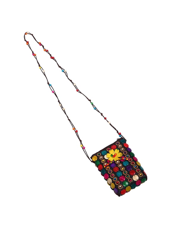 Lightweight Coconut Shell Crossbody Bag, Beaded Boho Ethnic Shoulder Purse for Women, Travel, Shopping, Daily Use