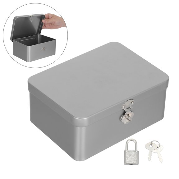 IMIKEYA Matte Black Grey Metal Rectangular Tin Box with Hinged Lid for Home Organization