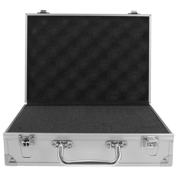 IMIKEYA Metal Briefcase Plated Silver Aluminum Portable Toolbox with Sponge Lining for Organized Storage
