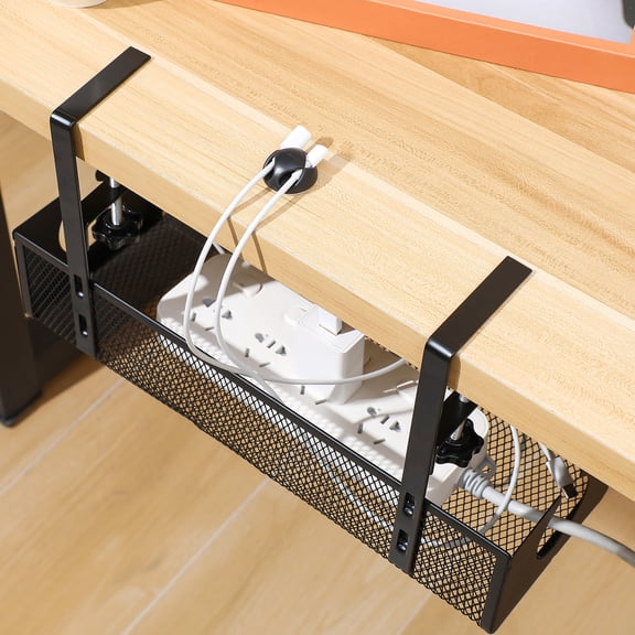 IMIKEYA Under Desk Cord Organizer Tray with Carbon Steel Construction, Black Cable Management Solution