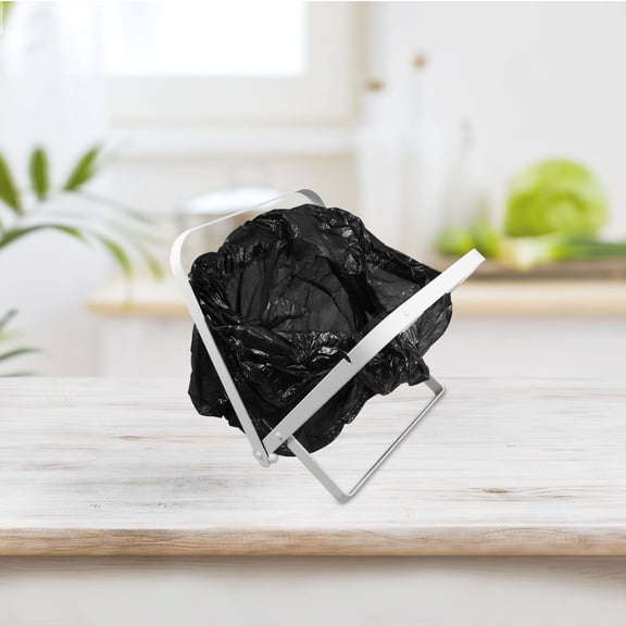 IMIKEYA Outdoor Foldable Trash Bag Holder Stand White Metal Frame for Hanging Garbage Bags