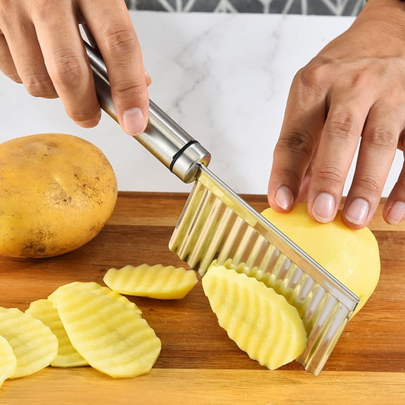 IMIKEYA Plated Silver Kitchen Potato Cutter with Stainless Steel Blades for Waffle Fries and Garnishes