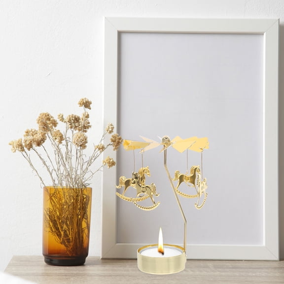 IMIKEYA Rotating Windmill Candle Holder Golden Metal Candle Stand for Christmas Decor