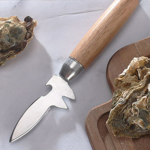 IMIKEYA Seafood Clam Opener Metal Oyster Cutter with Safety Non Slip Wood Handle for Kitchen Use