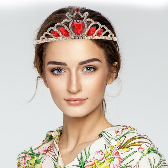 IMIKEYA Sparkling Red Rhinestone Princess Tiara Durable Alloy Bridal Crown for Christmas Birthday and Valentines