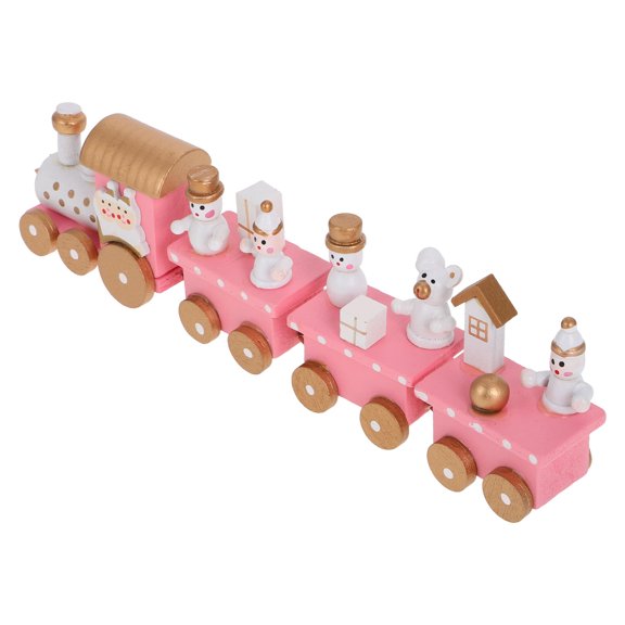 Supvox Pink Wooden Train Christmas Theme Table Decoration for Festive Desktop
