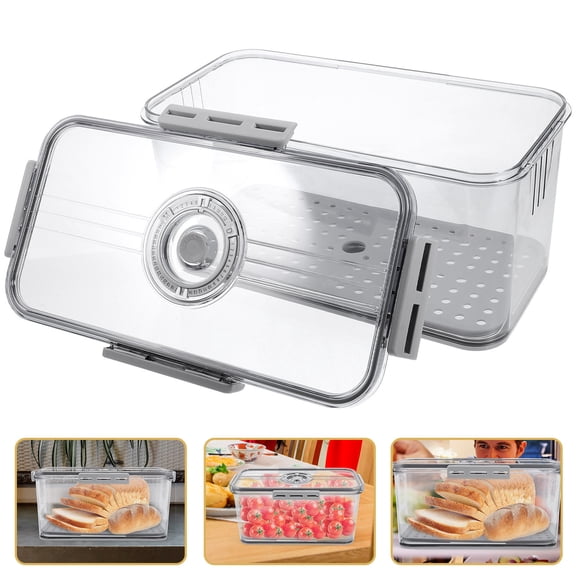 IMIKEYA Timing Recording Bread Box with Timer Lid for Kitchen and Fridge Storage Gray Transparent Design
