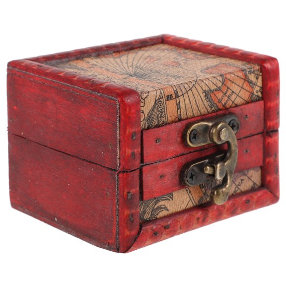 IMIKEYA Wooden Jewelry Chest with Map Pattern Vintage Decorative Storage Box for Trinkets