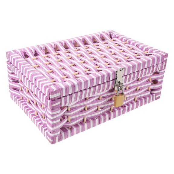 IMIKEYA Woven Faux Rattan Lockable Storage Box Violet for Versatile Home and Dorm Organization