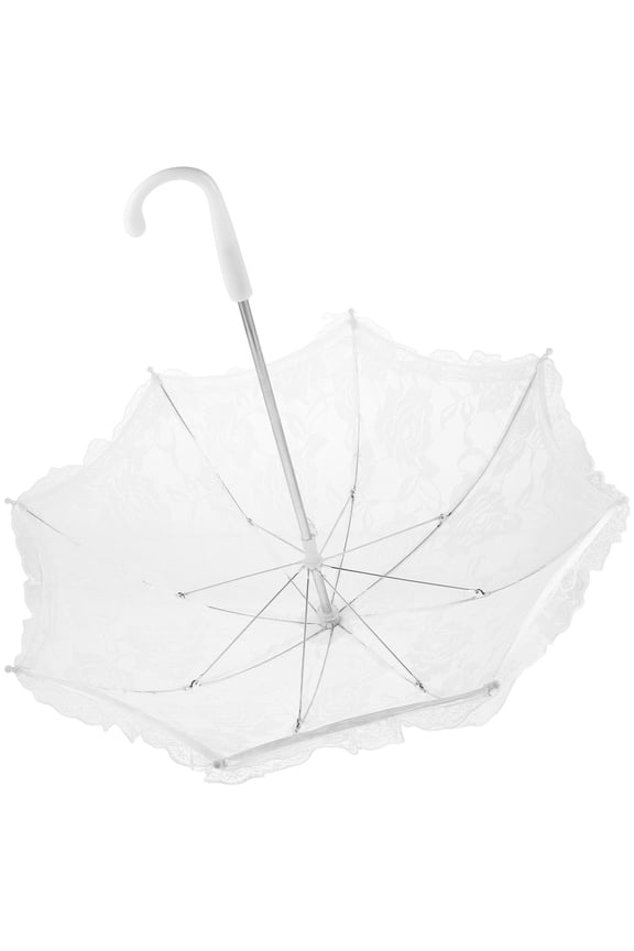 White Lace Parasol Umbrella Elegant Wedding Decor Photo Prop with Ergonomic Handle