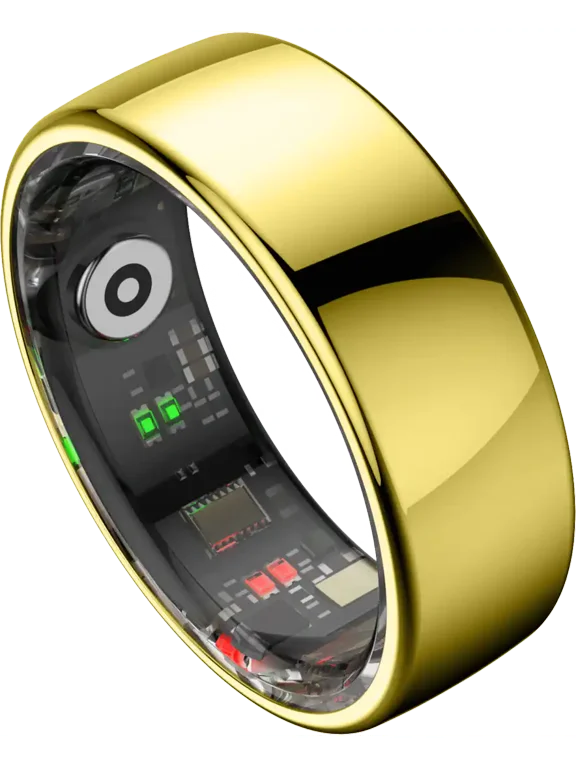 Smart Ring with App, 5ATM Waterproof Fitness Tracker with Heart Rate, Blood Oxygen, Sleep Monitoring, Activity Tracking, Gesture Camera Control, Gold, Size 12