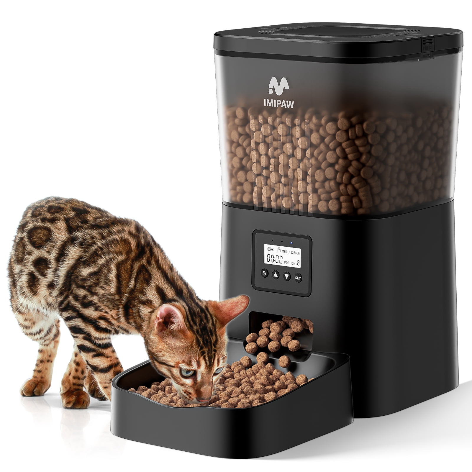 IMIPAW 3L Automatic Cat Feeder – Smart Pet Food Dispenser for Cats & Dogs with LCD Display, Programmable Timer, Dual Power Supply, 4 Meals/Day, 1–9 Portion Control, Easy to Clean, Fresh-Keeping Desi