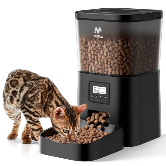 IMIPAW 3L Automatic Cat Feeder Smart Pet Food Dispenser for Cats & Dogs with LCD Display, Programmable Timer, Dual Power Supply, 4 Meals/Day, 19 Portion Control, Easy to Clean, Fresh-Keeping Desi