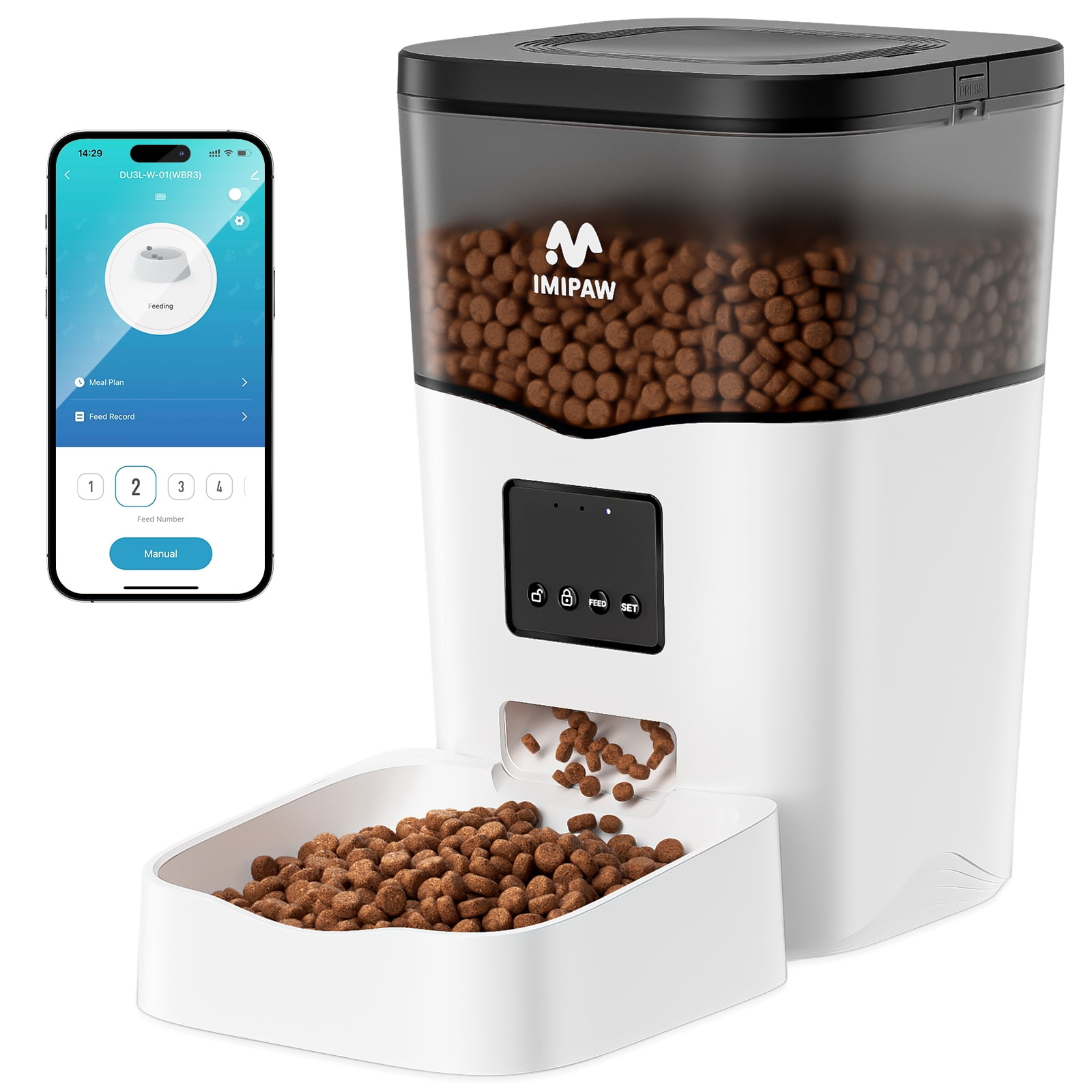 IMIPAW Smart Wifi Automatic Cat Feeder 3L Dog Pet Food Dispenser Scheduled Feeding with App Remote Control at Walmart