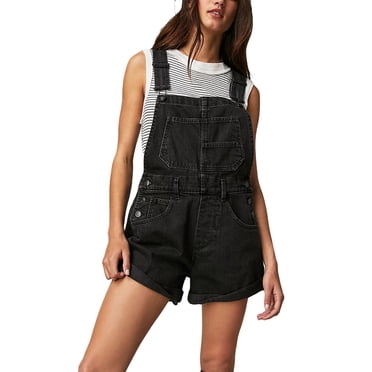Ruffled Strap Denim Short Overalls with Bib Pocket and Rolled Hem main image 1