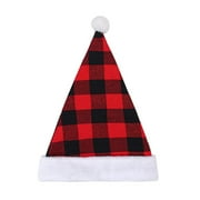 IMISSILLEB Christmas Santa Hat Red and Black Buffalo Plaid Luxury Santa Plush Hat for Adults and Teens