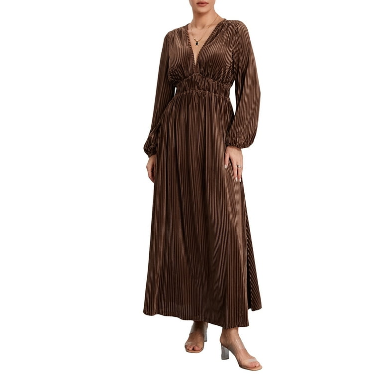 New Deep V-Neck Velvet Long Sleeve Maxi Dresses New Deep V-Neck Velvet Long Sleeve Maxi Dresses