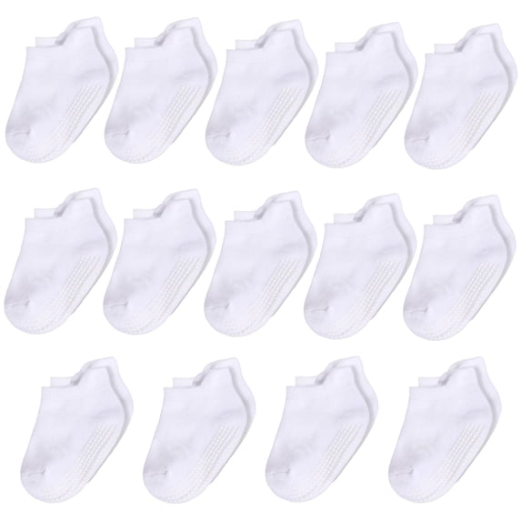 IMIVIO White Toddler Socks 3T-4T 4T-5T 3T-5T Boys Girls Cotton Ankle Socks with Grips, 14 Pack