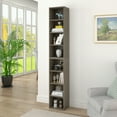 thumbnail image 1 of UHOMEPRO 8-Tier Media Tower, CD DVD Media Storage Unit with Adjustable Shelves, Multi-Functional Cube Storage Cabinet for Home Office, Wooden Freestanding Double-Decker Bookcase Display Stand, Gray, 1 of 11
