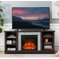 thumbnail image 1 of Sesslife Fireplace TV Stand for 65" TVs, Media Entertainment Center with Faux Stacked Stone Surrounded for Living Room, Wood TV Console Table with Open Shelves, Remote Control Fireplace, Cherry, 1 of 7