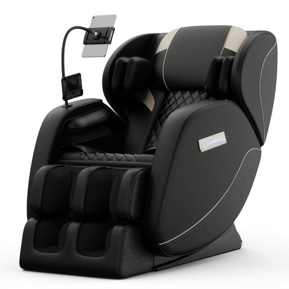 Sesslife Full Body Massage Chair, Zero Gravity Shiatsu Massage Recliner with Heat, Bluetooth, Retractable Footstool, Foot Roller, Portable Stand and Atmosphere Lights for Living Room Office, Black