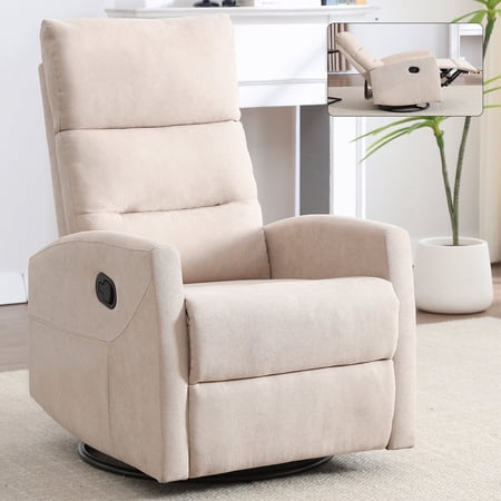 Sesslife Manual Swivel Recliners with Side Pockets, Comfy Rocking Recliner Chair with Manual-Handle, Ergonomic Single Sofa Chair with Thick Foam Padding Backrest for Living Room Bedroom, Beige