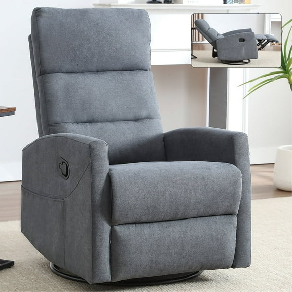 Sesslife Manual Swivel Recliners with Side Pockets, Comfy Rocking Recliner Chair with Manual-Handle, Ergonomic Single Sofa Chair with Thick Foam Padding Backrest for Living Room Bedroom, Gray