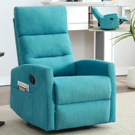 Sesslife Manual Swivel Recliners with Side Pockets, Comfy Rocking Recliner Chair with Manual-Handle, Ergonomic Single Sofa Chair with Thick Foam Padding Backrest for Living Room Bedroom, Blue