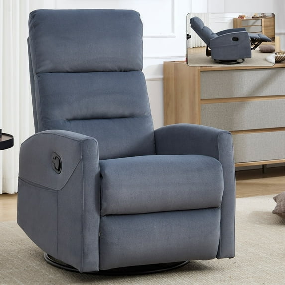 Sesslife Manual Swivel Recliners with Side Pockets, Comfy Rocking Recliner Chair with Manual-Handle, Ergonomic Single Sofa Chair with Thick Foam Padding Backrest for Living Room Bedroom, Blue Gray