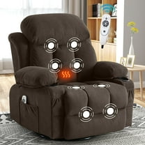 IMKHK Rocker Recliners with Heat and Massage for Adults, Manual Swivel Rocking Recliner Chair with USB Port, Side Pockets, Cup Holders, 24.4in Single Fabric Lounge Sofa Chair for Living Room, Brown