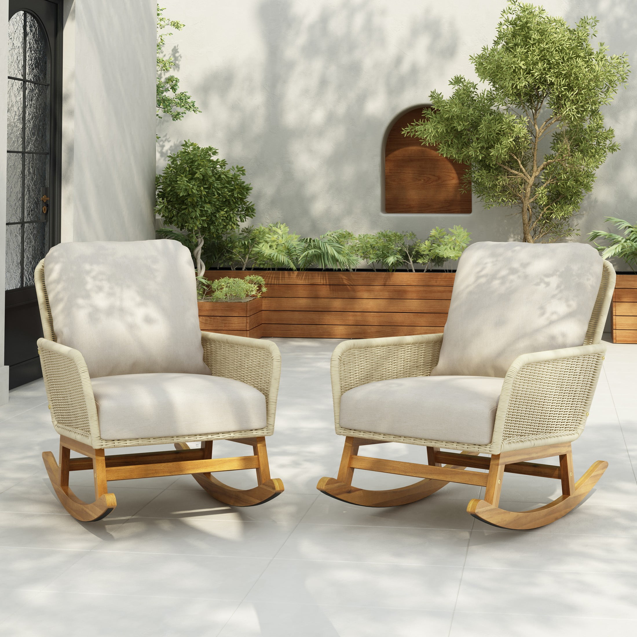 IMKHK Outdoor Patio Rocker Chair, Modern Rattan Wicker Rocking Chair ...