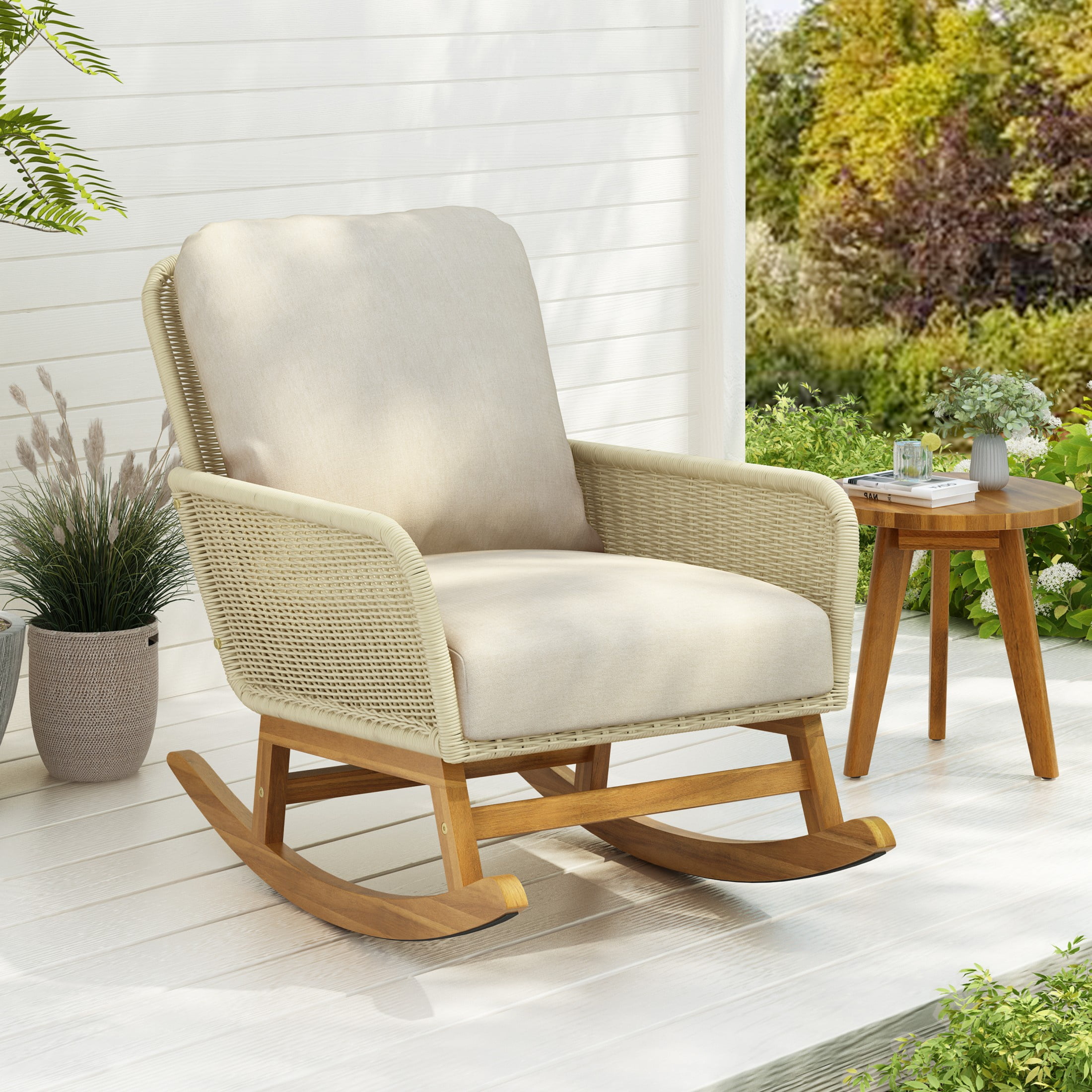 IMKHK Outdoor Wicker Rocking Chair, Modern Rattan Patio Rocker Chair ...