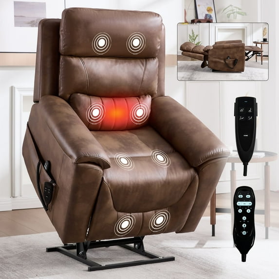 Sesslife Power Lift Recliner Chair, Electric Recliner Chair with Heat and Massage for Elderly, Single Sofa Recliner with Cup Holders and Side Pockets, Ergonomic Lounge Recliner Chair, Light Brown